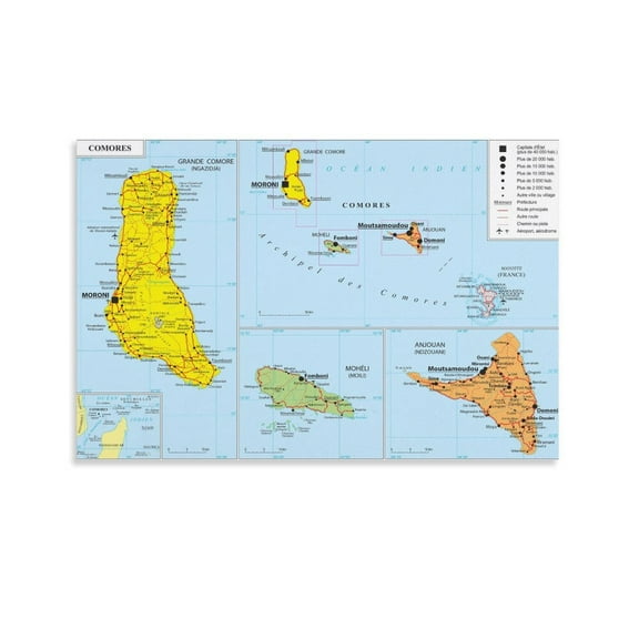 Comoros Map Posters Artworks Picture Print Poster Wall Art Painting Canvas Gift Decor Home Posters Decorative 08x12inch(20x30cm)