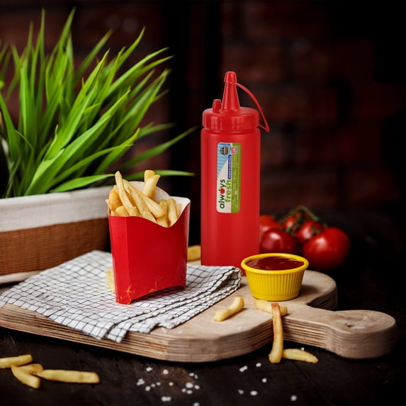 Compac Home 6.5oz Squeezable Condiment Dispenser, Red Sauce Bottle, Portion Control, Dishwasher Safe