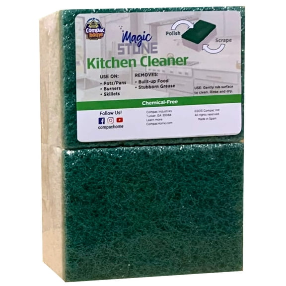 Compac Home Magic Stone Kitchen Cleaner Scrub, 2-Sided Scouring Brick Easily Clean Pots, Oven Trays, Cookie Sheets, 2pk