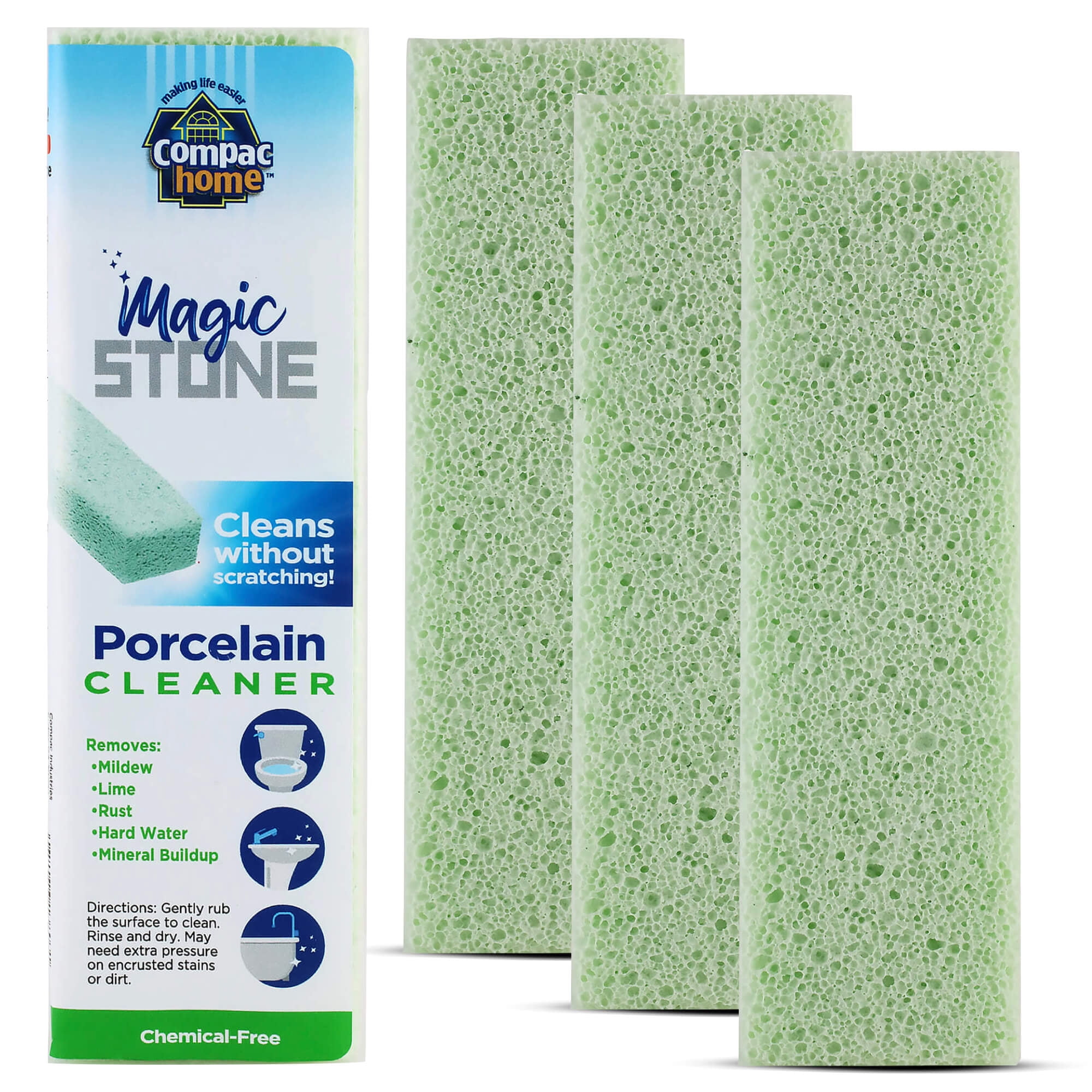 Compac Home Magic Stone Porcelain Cleaning Stick Toilet Bowl Cleaner,  Easily Scrubs/Removes Stubborn Lime Stains, 2pk 
