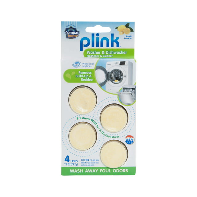 Compac Home Plink Appliance Freshener, Dishwasher Tabs, Washing Machine Cleaner, Water Activated, Fresh Lemon Scent, 4 Count