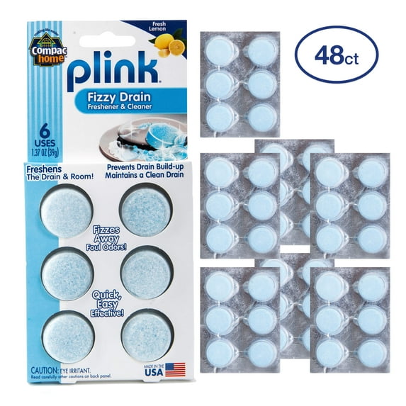 Compac Home Plink Fizzy Drain Cleaner/Deodorizer Tablets Cleans Grime From Your Drain, Freshens Kitchen & Baths, Lemon, 48 Count