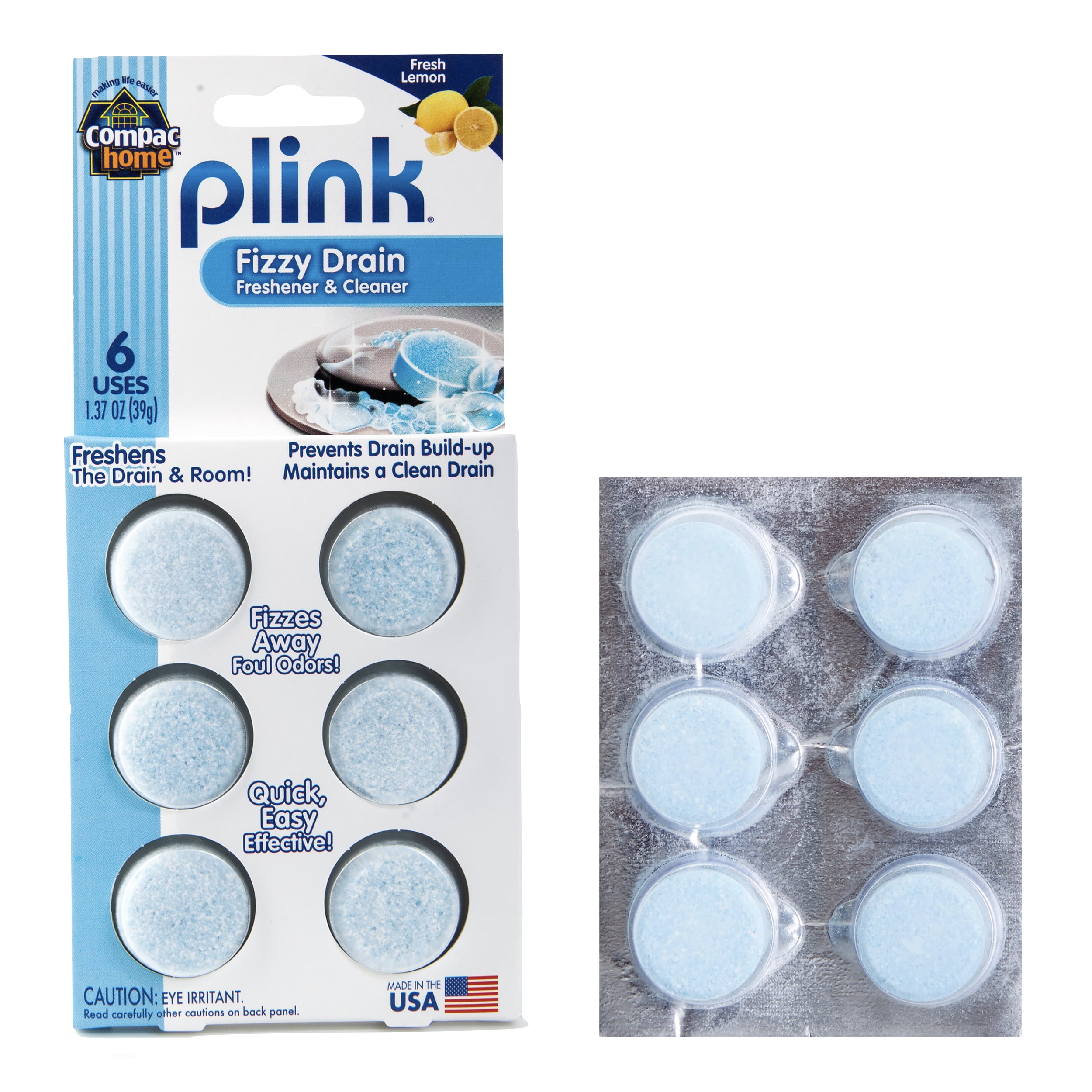 Compac Home Plink Fizzy Drain Cleaner & Deodorizer Tablets, Sink Refresher, Lemon Scent, 12 Count