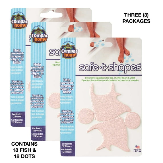 Compac Home Safe-T-Shapes Adhesive Non-Slip Stickers Bath Appliques to Help Prevent Falls, Bathtub Decals, Fish, Pink, 36 Count