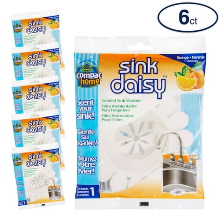 Compac Home Sink Daisy Scented Kitchen Sink Strainer, Freshens Sink with Clean Scents, Protects Disposal, Orange 6 Count