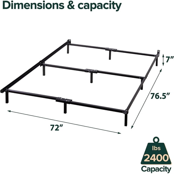 Compack Metal Bed Frame, 7 Inch Support for Box Spring and Mattress Set, Black, California King
