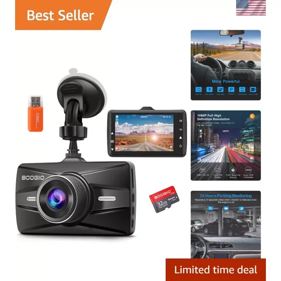 Compact 1080P Dashboard Camera with WDR Night Vision & Loop Recording, 32GB Card