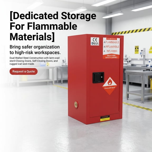 Compact 12 Gallon Red Fire Safety Cabinet, Flammable Substances Steel Storage Cabinet, Industrial Lab Hazardous Chemical Keeping Cabinet