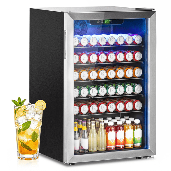 Dimedeal Beverage Refrigerator 4.5 Cu.Ft, 145 Cans Mini Fridge with Glass Door, Small Refrigerator for Office Bedroom Home, Bar, Sliver