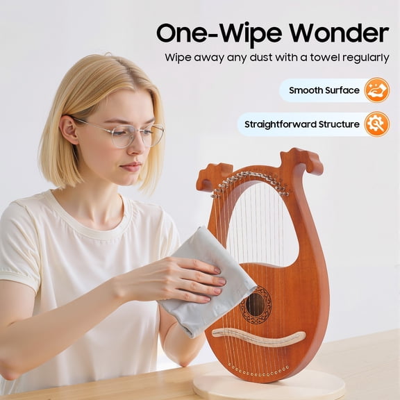 Compact 16 String Mahogany Lyre Harp Lightweight Portable String Instrument Adjustable Tuning for Beginner Practice Home Gathering