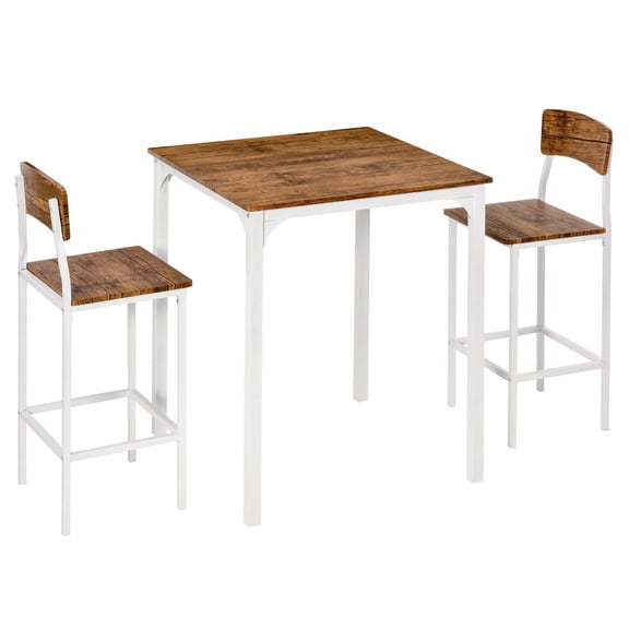 Compact 2-Person Dining Set, Small Wood-Look Table and Chairs, Modern Breakfast Nook Set in Brown/White Finish