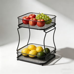 Veg Storage Rack Compact 2-tier square storage rack for small spaces. Freestanding black ...