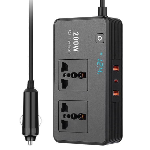 Compact 200W Car Chargers Inverter With Voltage Monitor And Fast Charging USB C Outlet Car Power Inverter for Charging