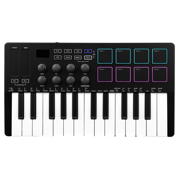 Compact 25-Key DJ Controller with Responsive Pads, Seamless Integration & ABS Texture