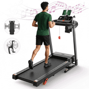 Compact 3.5HP Electric Treadmill for Home, Quiet Walking Pad with Handle & Adjustable Incline, Indoor Running Machine 300 lbs Capacity, Foldable Design, 71 Training Programs, Free Knee Pad Gift