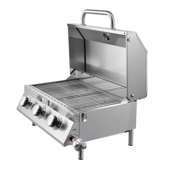 Compact 3-Burner Tabletop Grill,Portable Stainless Steel Propane Gas Grill with Thermometer,22,500 BTU for Outdoor,Camping,Tailgating,RV,Backyard BBQ