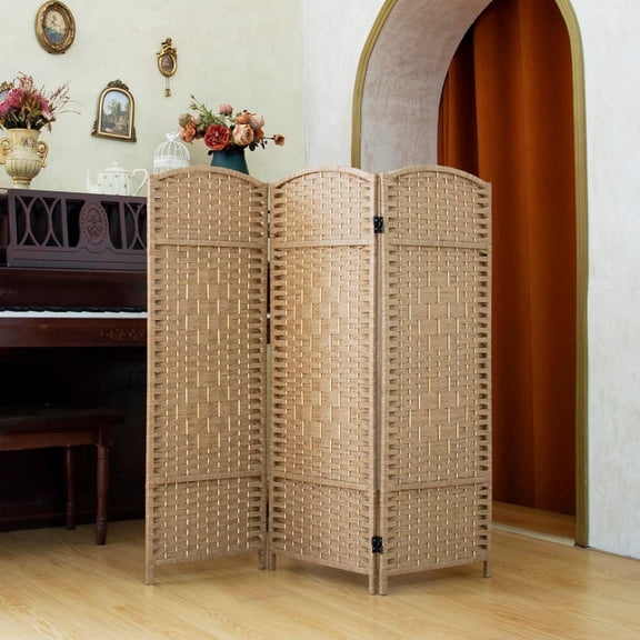 Compact 3 Panel Room Divider 47.2 Inch Tall, Double-Sided Rattan Folding Privacy Screen for Home Office, Light Brown, Freestanding Space Divider for Small Spaces, 1 Pack