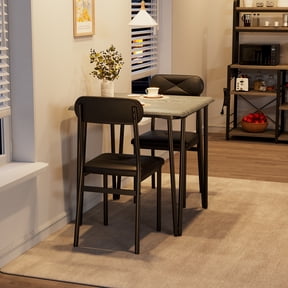 Compact 3 Piece Dining Table Set for 2 Modern Kitchen Table with 2 Upholstered Chairs Perfect for Dining Room, Office, Apartment, or Living Room Space-Saving Design Grey