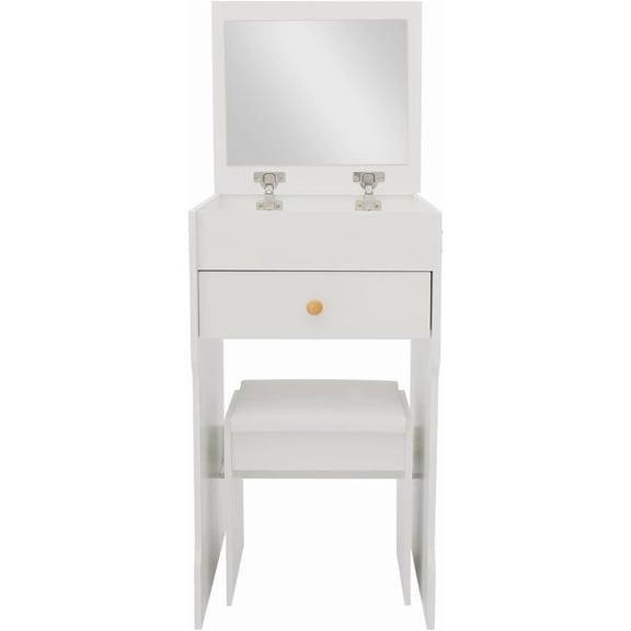 Compact 3-in-1 Flip Top Dressing Table Makeup Desk with Mirror Drawer & Cushioned Stool Space-Saving Design for Small Rooms (White)