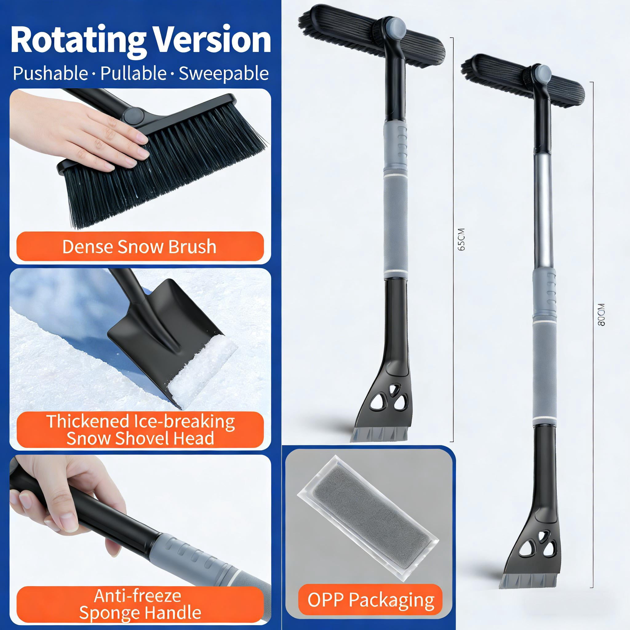 Car Snow Rake Compact 3 in 1 Snow Scraper or Brush, Efficient Snow Removal Tool for ...