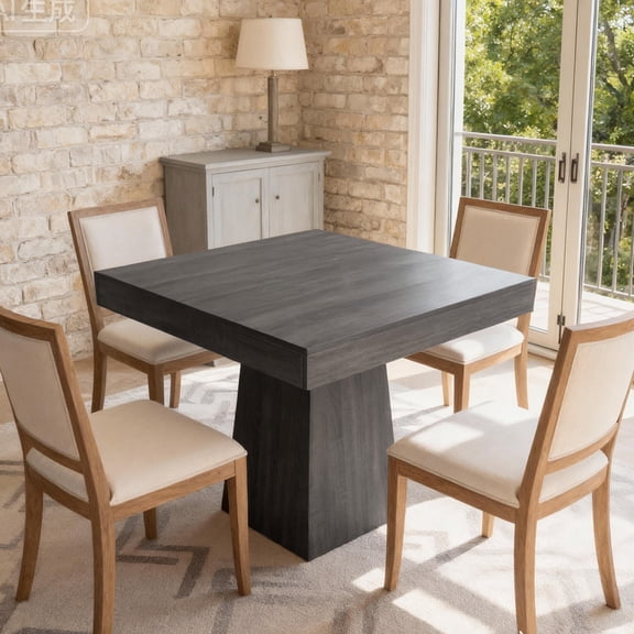 Compact 31.5" Square Dining Table for 4 Modern Farmhouse Style with Wood Pedestal Base Space-Saving Kitchen Table for Small Spaces, Dining Room, Living Room, Apartment Black