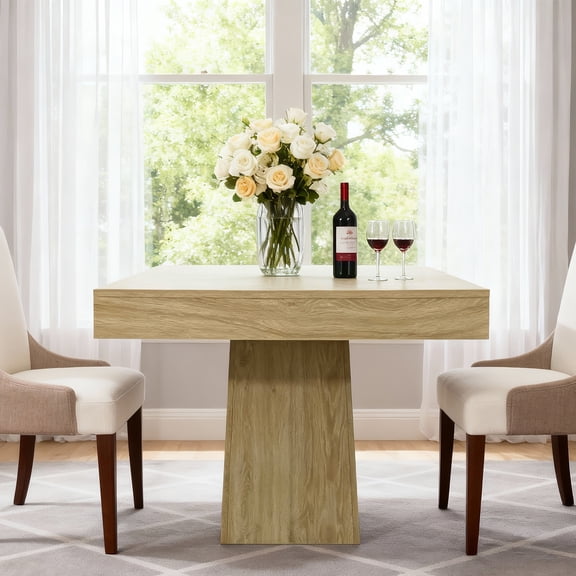 Compact 31.5" Square Dining Table for 4 Modern Farmhouse Style with Wood Pedestal Base Space-Saving Kitchen Table for Small Spaces, Dining Room, Living Room, Apartment Natural