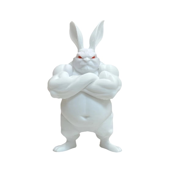Compact 3D Printed Muscular Bunny Figurine - Funny Buff Rabbit Statue - Unique Living Room Desktop Decor - Novelty Easter Holiday Gift & Gym Lover Present - Quirky Spring Home Accent