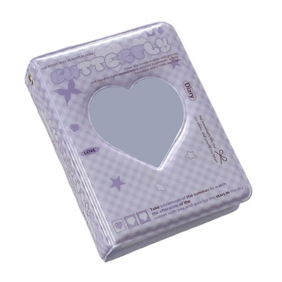 Compact 3Inch Photo Card Album PVC Idol Photocard Binder with Heart Hollowed Design and 40 Pocket for Travel Memory