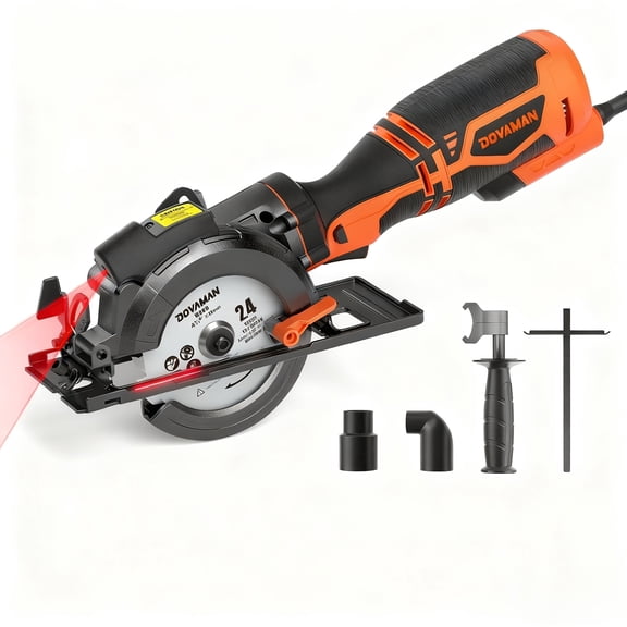 Compact 4-1/2" Circular Saw, 5.8A Small Circular Saw with Metal Auxiliary Handle, 3 Blades , Adjustable Depth 1-11/16" (90) & 1-3/8" (45), Suitable for Wood, Soft Metal, Plastic, an