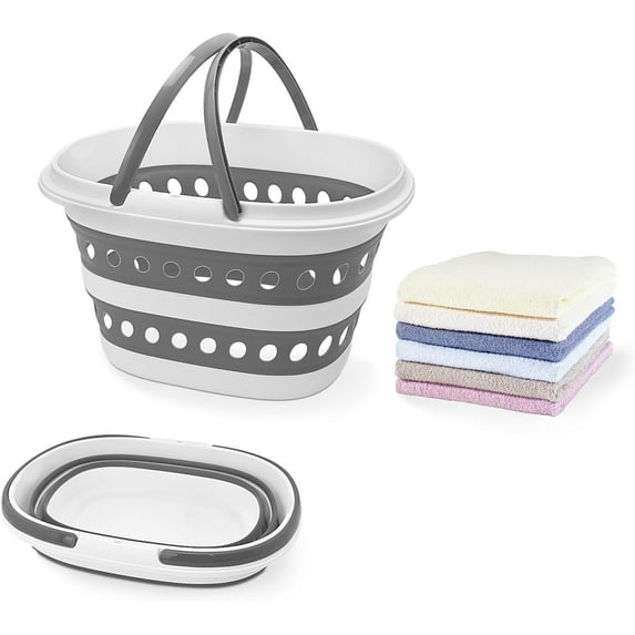 Compact 4.2 Gallon (16L) Collapsible Laundry Basket - Small Size with Handle - Foldable Pop-up Storage Container - Space-Saving Portable Hamper for Sorting Clothes(1,Gray)