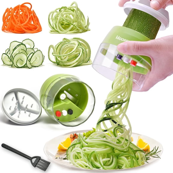 Compact 4 In 1 Vegetable Spiral Slicer, Portable Handheld Zucchini Pasta Maker, Fully Detachable Dishwasher Safe Low Carb Food Cutter