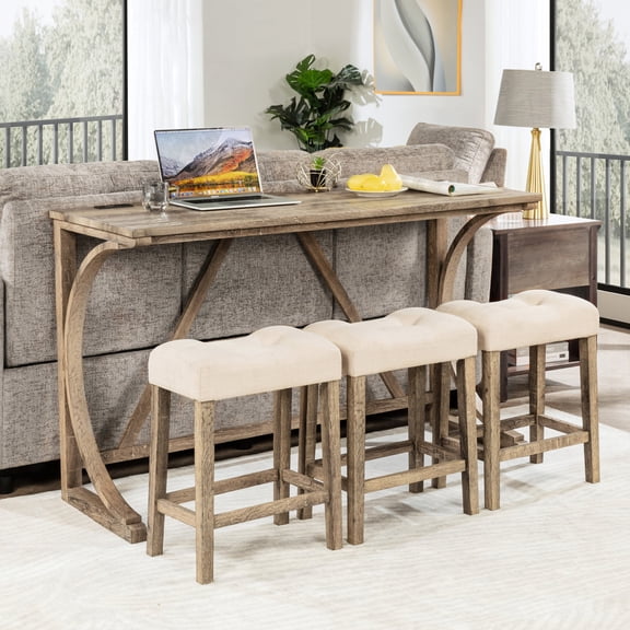 Compact 4 - Piece Bar Setup - Reinforced Wood Construction - Breakfast Areas - Natural Look