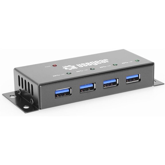Compact 4-Port USB 3.2 Gen 1 Mini High-Power Hub w/Power Adapter, Port Status LEDs, 5 Gbps Data, Surface Mountable