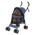 thumbnail image 1 of Compact 4-Wheels Pet Stroller, Lightweight Foldable Dog Jogging Stroller with Rear Storage and Mesh Window for Medium Dog, Cats up to 22lbs, Navy Blue, 1 of 5