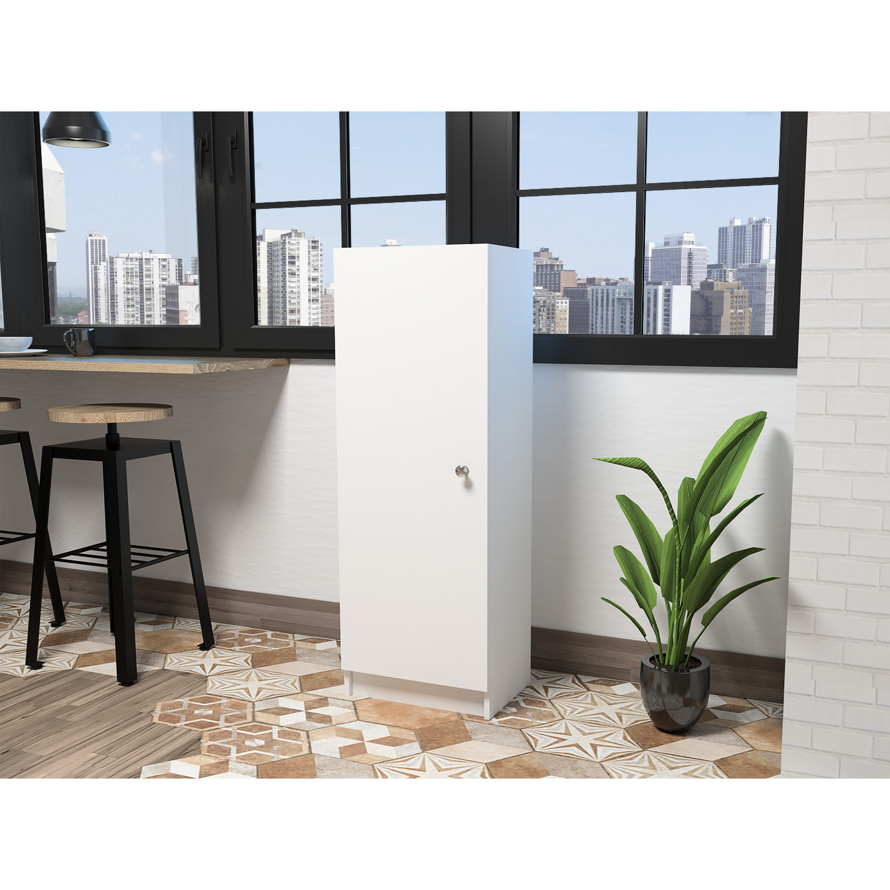 View of Compact 47.4” High Cabinet+Freestanding Design”-“Narrow Kitchen Spaces ...