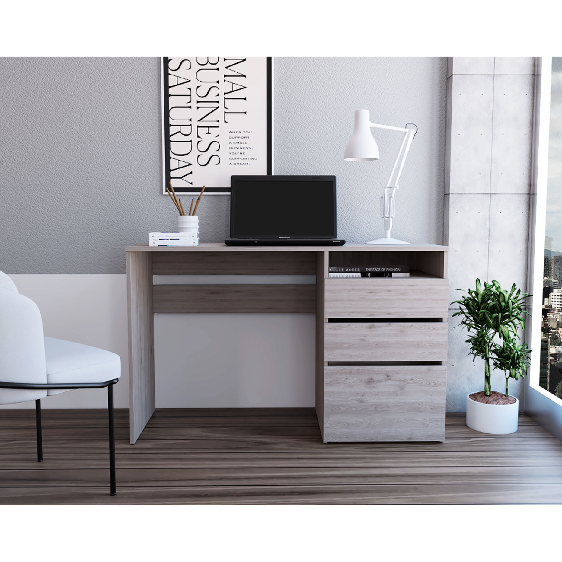 Compact 47.4 - inch Desk+3 Drawer Storage"-"Small Home Workspaces+Store ...