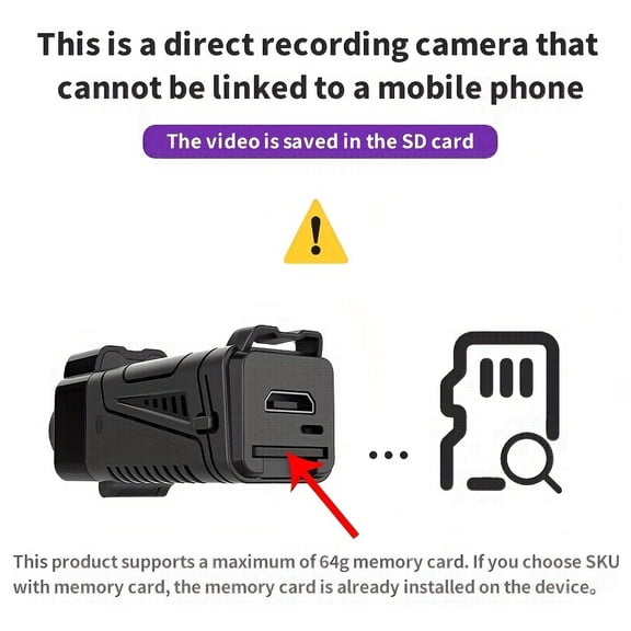 Compact 4K HD Pet Camera, Night Vision, Video Recording, No WiFi Needed, Supports 64GB SD Card, Includes Charging Cable & Portable Power Bank
