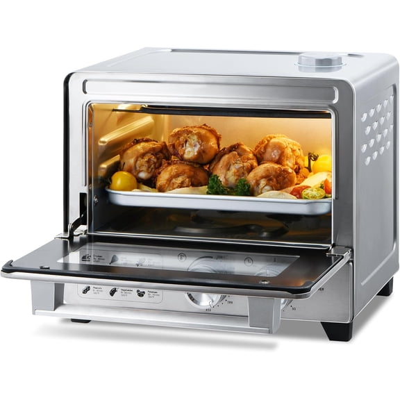 Compact 6-in-1 Steam Oven, Stainless Steel Countertop Convection Oven, Fast Preheat, Air Fry, Bake, Roast, Broil, Reheat & Steam, Perfect for Small Countertop