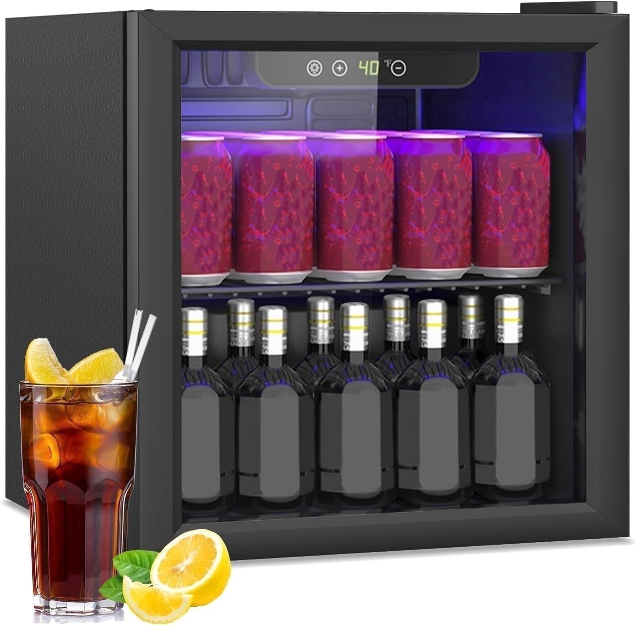 Dimedeal 1.3 Cu.Ft Beverage Refrigerator, 60 Cans Under Counter Cooler, Small Fridge for Office Bedroom Home Bar, Black