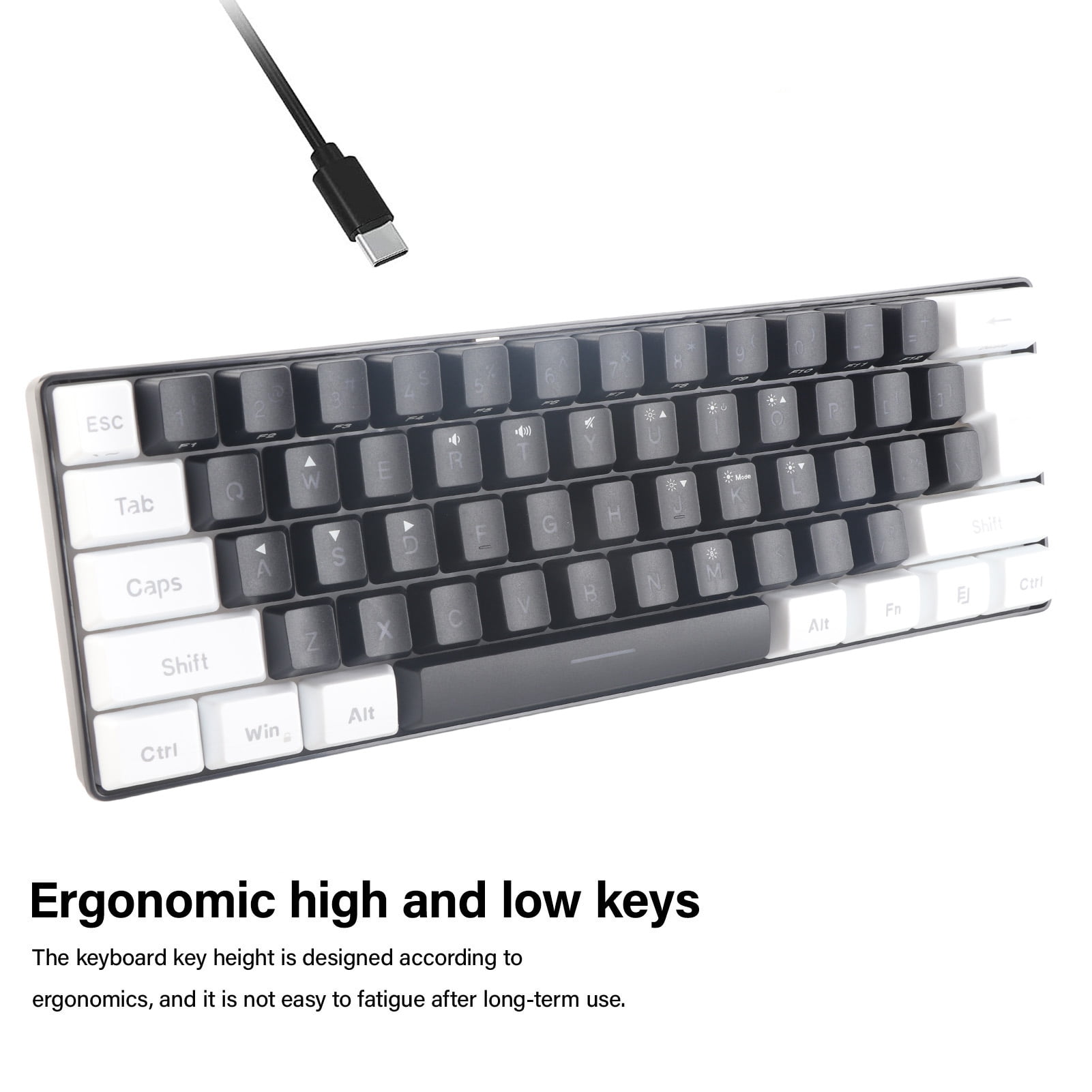 Compact 61,Key RGB Keyboard W/ Type,C, Ergonomic Design For Gaming ...