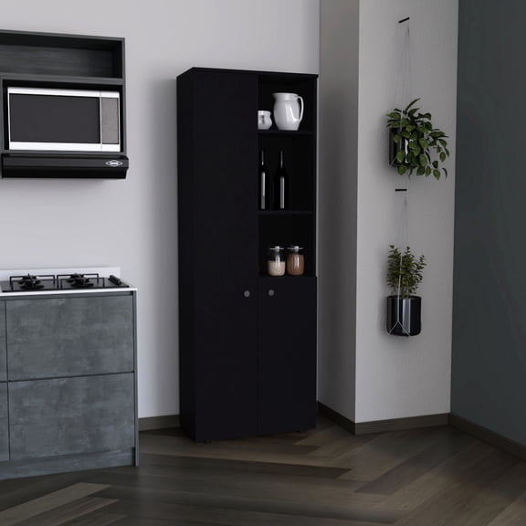 Compact 66.9"H storage unit with 8 shelves, black - Keep pantry organized and transport easily