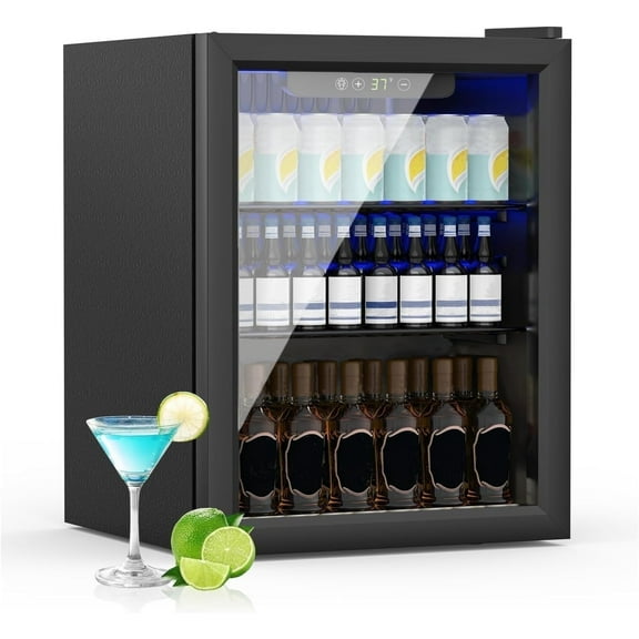 Dimedeal 1.6 Cu.Ft Mini Beverage Refrigerator, 72 Cans Mini Fridge with Glass Door, Small Cooler for Office Bedroom Home Bar, Black