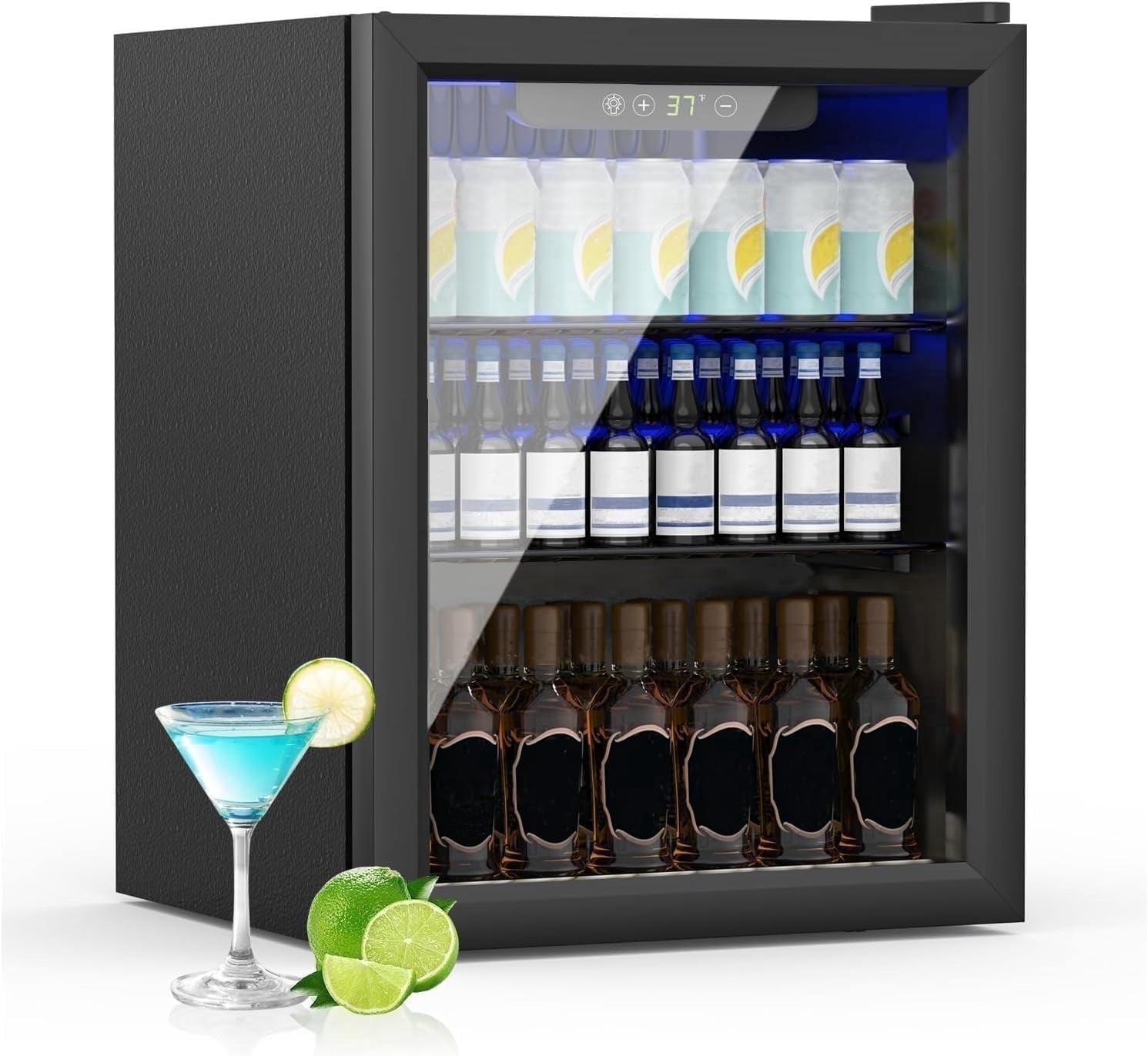 Dimedeal 1.6 Cu.Ft Mini Beverage Refrigerator, 70 Cans Mini Fridge with Glass Door, Small Cooler for Office Bedroom Home Bar, Black