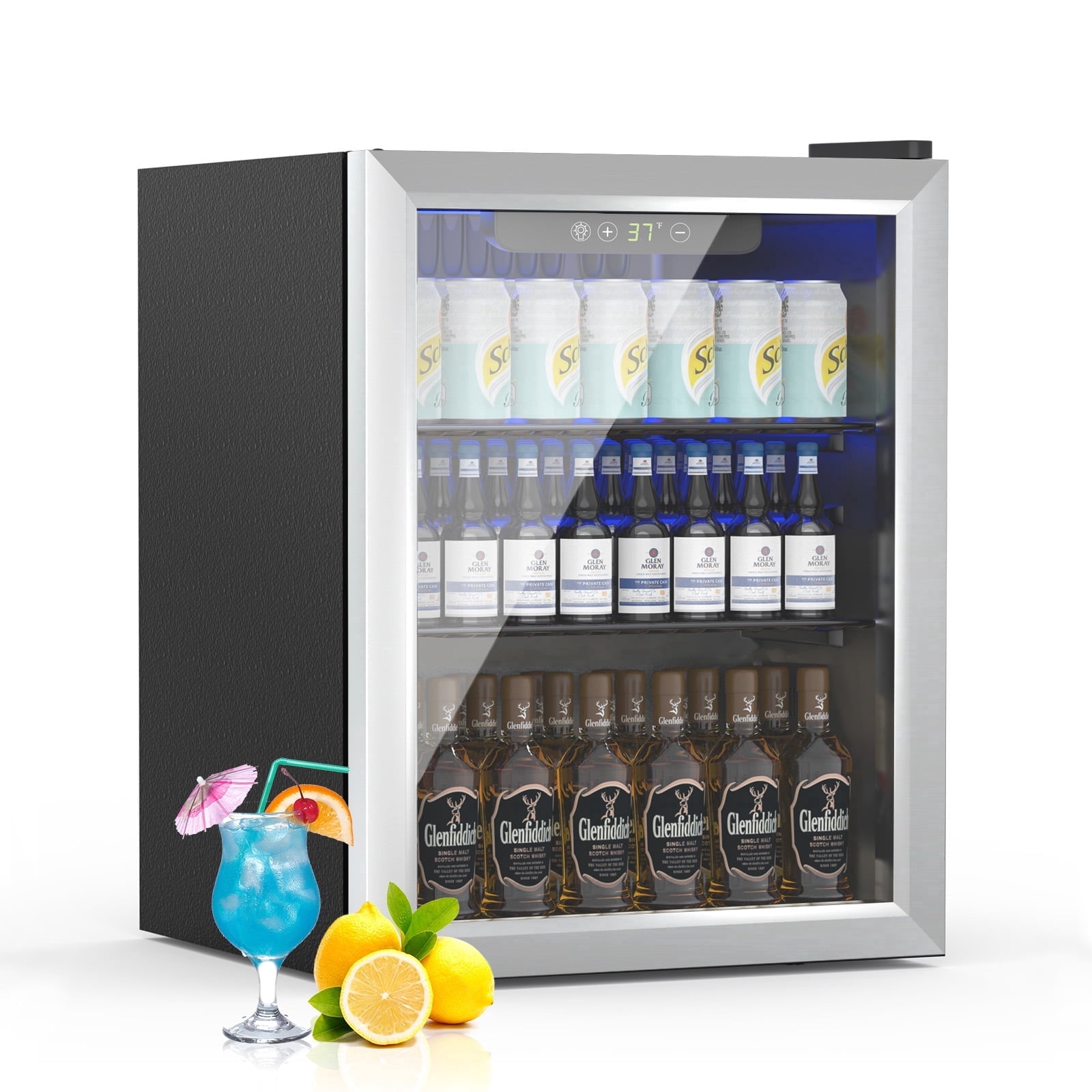 Dimedeal 1.6 Cu.Ft Mini Beverage Refrigerator, 70 Cans Mini Fridge with Glass Door, Small Cooler for Office Bedroom Home Bar, Sliver