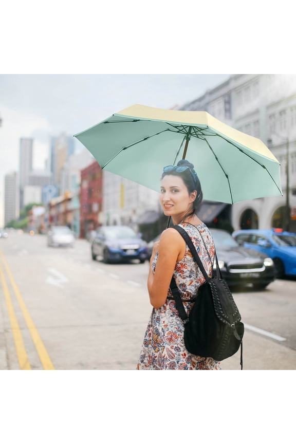 Compact 8-Rib Travel Umbrella with Windproof Fiberglass Frame Automatic Open and Close Design for Sun and Rain Protection Portable Sunshade for Campus Commute and Outdoor Activities
