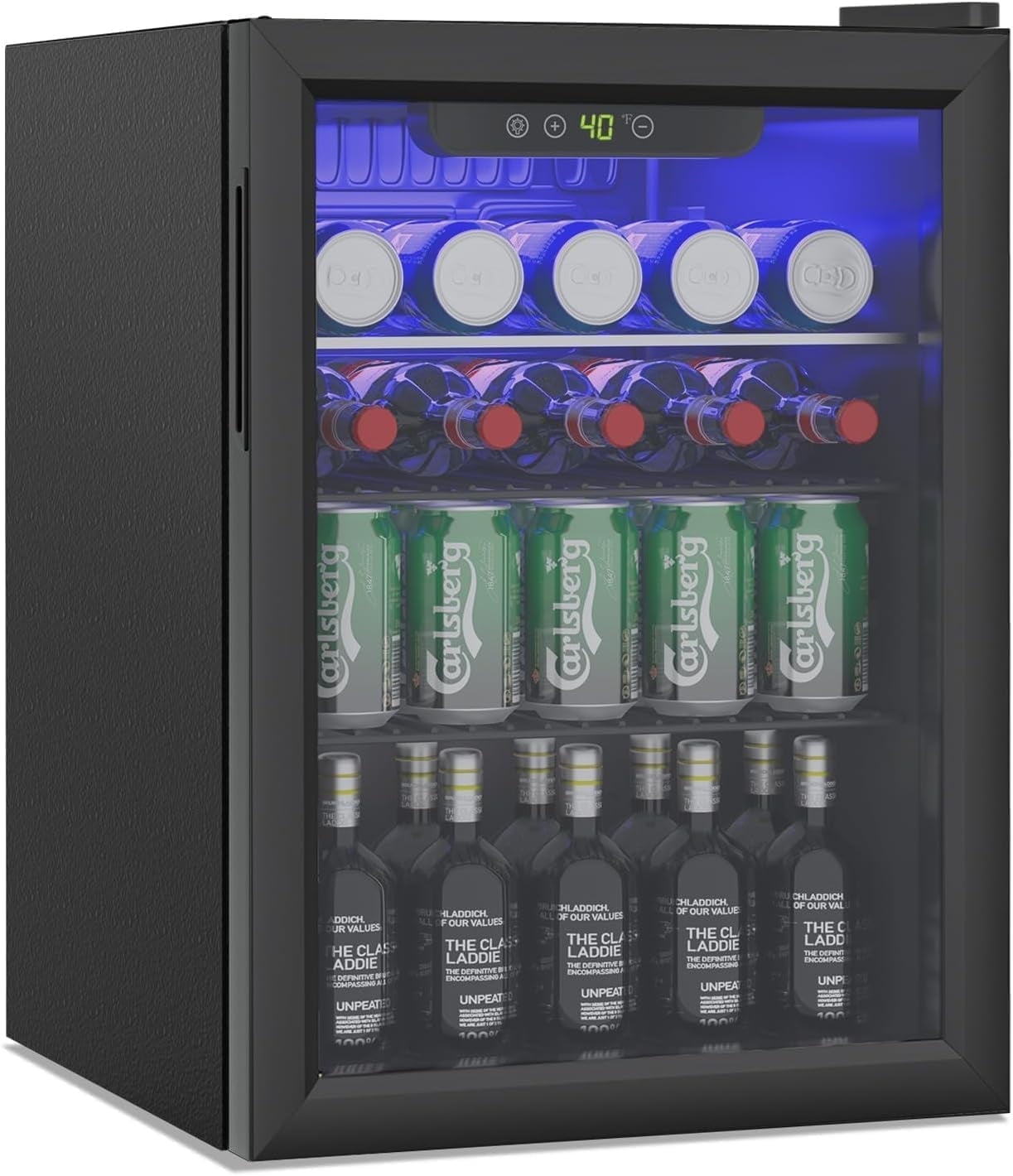 Dimedeal 3.2 Cu.Ft Compact  Beverage Fridge With Glass Door For Soda, Beer Or Wine, Under Counter Drinks Dispenser With Adjustable Shelves & Digital Display
