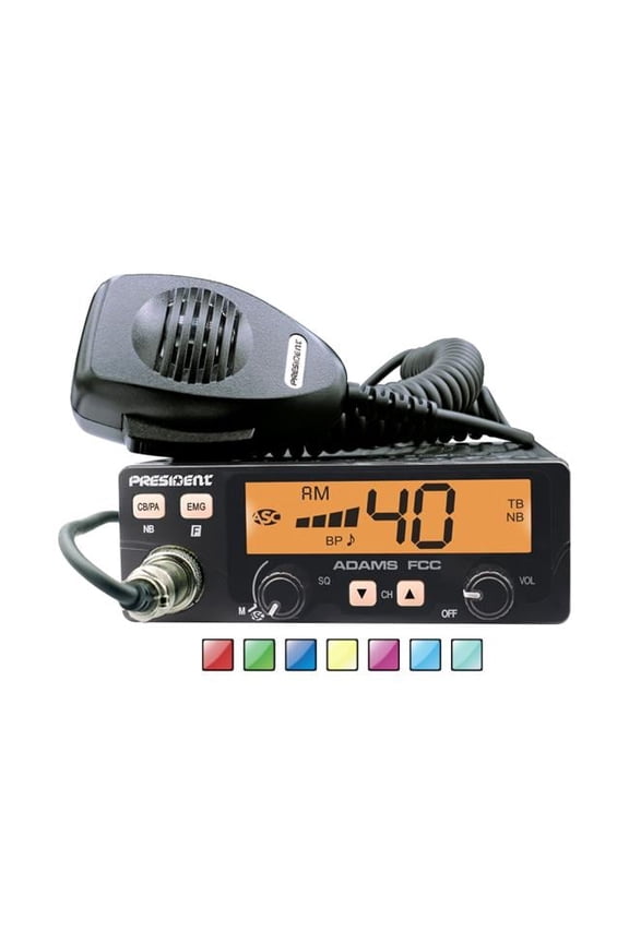 Compact AM Mobile CB Radio with 7 Color LCD Display, Talk-Back, Roger Beep & Auto Squelch