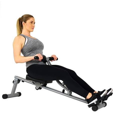 Compact Adjustable Rowing Machine with 12 Levels of Complete Body Workout Resistance and Optional SunnyFit App Enhanced Connectivity