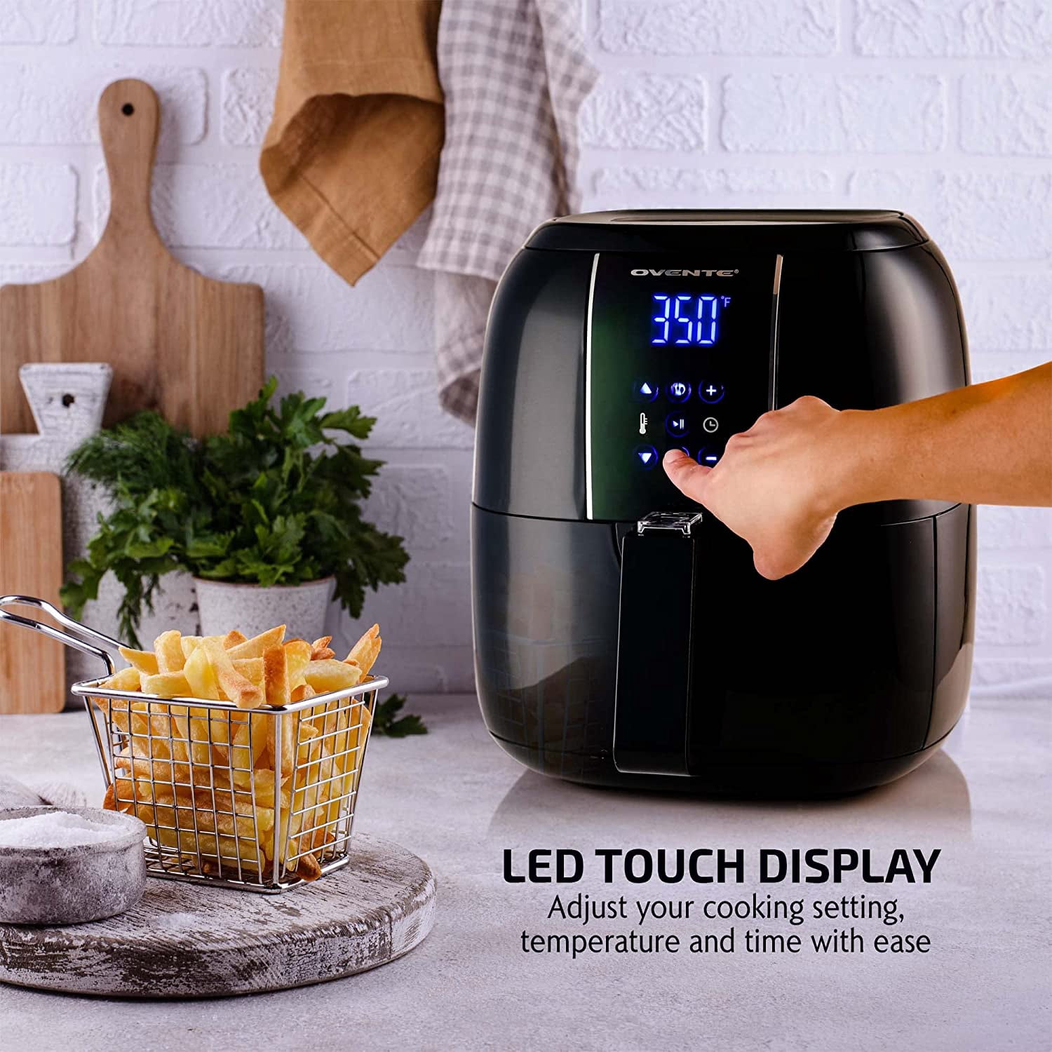Compact Air Fryer, 3.2 Quart Electric Hot Cooker with 1400W Power, Digital LED Touch Screen, Auto Shutoff, Dishwasher Safe Non-Stick Basket, Perfect for Healthy & Oilless Food, Black FAD61302B