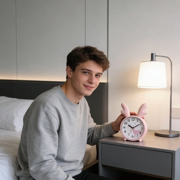 Compact Analog Alarm Clock, Independent Plastic Desktop Clock — 6.9x4.9x1.9 Inch Battery Operated Timepiece, Gentle Wake Up for Bedroom Campus